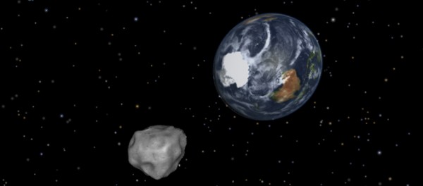 2012 DA14飞掠地球想象图（以2012 DA14为前景）